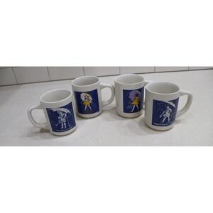 Vintage Morton Salt Girl Umbrella Mugs Throughout the Years Set of 4 Japan